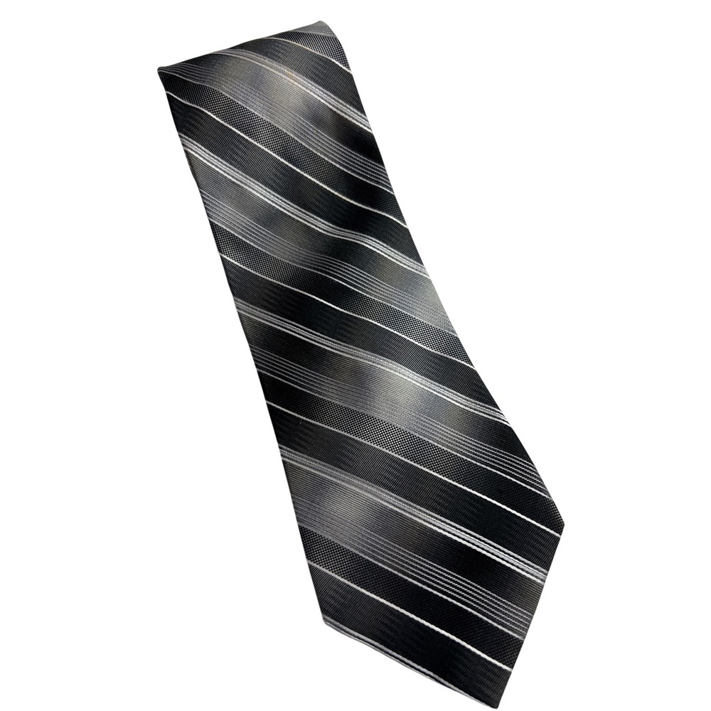 Roberto Villini Mens Silk‎ Tie Black Grey White Diagonal Stripe Hand Made A67